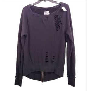 Pam & Gela Black Distressed Sweatshirt Zipper Back Size Small